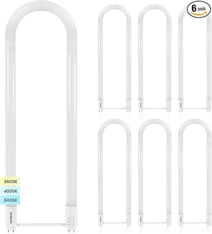 Luxrite U Bend LED Tube Light, T8 T12, 17.5W (32W Equivalent), 3 Colors 3500K | 4000K | 5000K, 2100 Lumens, Fluorescent Light Tube Replacement, Direct or Ballast Bypass, UL Certified, G13 Base, 6-Pack