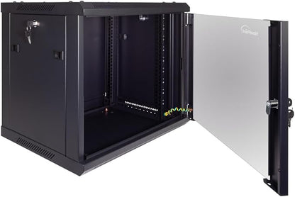 NavePoint 9U Server Cabinet Wall Mount Rack Enclosure Includes 2 Fans, Locking Glass Door, Removable Side Panels – 9U Network Cabinet 17.7” Deep, 19 Inch Server Rack for IT and A/V Equipment