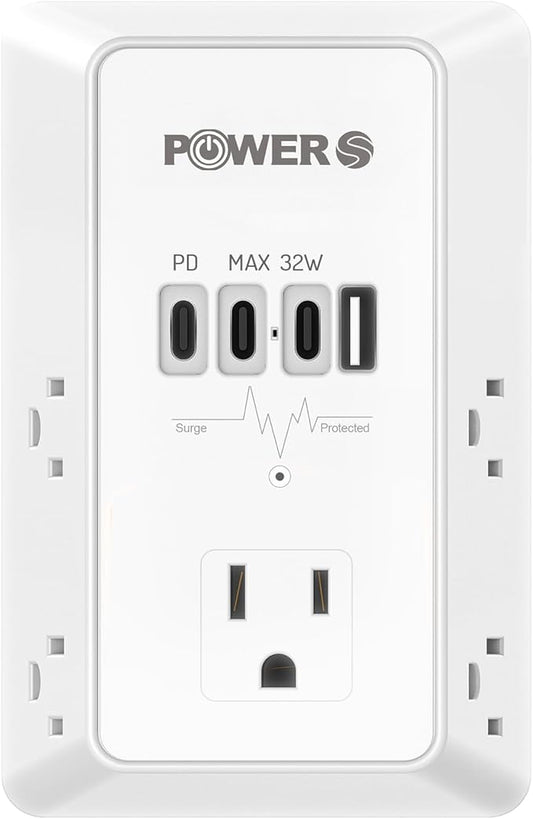 20W PD Fast Charging Wall Outlet with USB Ports (3C1A), Electrical Outlet Extender, Surge Protector, Wall Plug Adapter for Multiple Devices, Wall Socket Expander