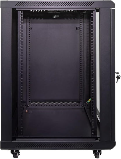 NavePoint 15U Server Cabinet Wall Mount Rack Enclosure with Caster Wheels, 2 Fans, Locking Glass Door, Removable Side Panels – 15U Network Cabinet 23.6” Deep, 19” Server Rack for IT Equipment