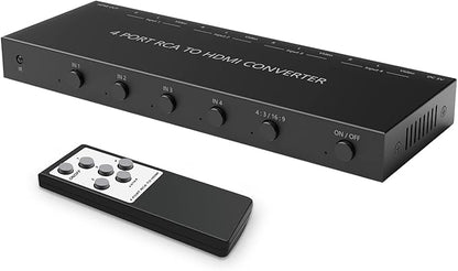 4 AV to HDMI RCA to HDMI Converter 1080P/720P 4 Way RCA Composite CVBS AV Switch to HDMI Converter Adapter Support 4:3/16:9 Switching For Sega Xbox PS1 PS2 PS3 N64 NGC SNES WII VHS VCR Camera DVD
