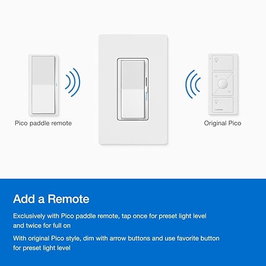 Lutron Diva Smart Dimmer Light Switch for Caseta Lighting (Lutron Smart Hub Required), for LED Lights, 150W, Single-Pole/3-Way, No Neutral, Brown (DVRF-6L-BR)