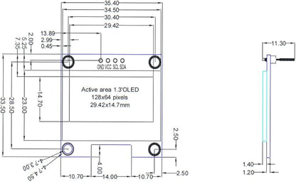 Haldzemo 1.3 inch OLED Display Module I2C IIC 128x64 LCD Screen S H1106 12864 Compatible Arduino (2 Pack, Blue)
