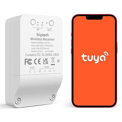 Smart Wi-Fi Light Switch, 2 Channels Linptech Wireless Relay Switch Tuya App Remote Control Voice Control Home Automation Timer Compatible with Alexa for LED Ceiling Pull Chain Light