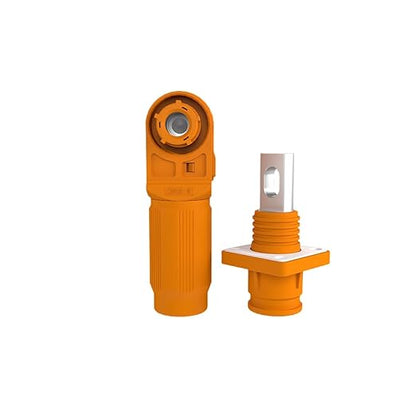 150A Battery Energy Storage Connector, 35mm² High Current Connectors IP67 Waterproof Copper Plate Wiring Power Adapter Quick Plug Terminal Right Angle Plug and Socket (1500V Black+Orange)