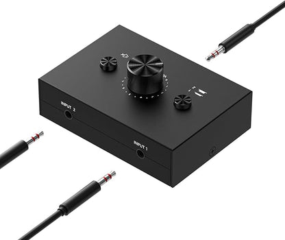 Y.D.F 3.5mm Stereo Audio Switch (2 in 1 Out) Audio Switcher Passive Speaker Headphone Manual Selector Splitter Box Audio Sharing for PC Phone Laptop Headphone