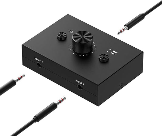 Y.D.F 3.5mm Stereo Audio Switch (2 in 1 Out) Audio Switcher Passive Speaker Headphone Manual Selector Splitter Box Audio Sharing for PC Phone Laptop Headphone