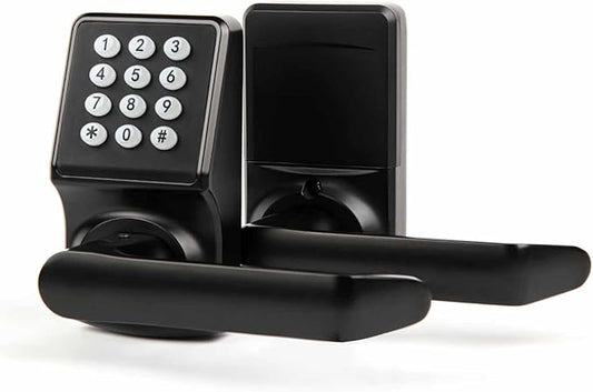 Keyless Entry Door Lock with Handle - IC Card and Anti-peep Password - Easy Installation for Home, Hotel - Matte Black