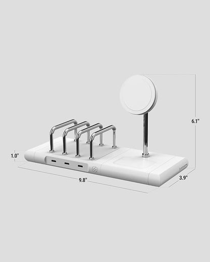 Scosche BaseLynx 2.0 Modular Charging Station with 15W MagSafe Wireless Charger Stand, 5W Charging Pad for AirPods Pro and 3 Port 60W USB-C Multi Device Fast Phone Charger Compatible with Apple iPhone