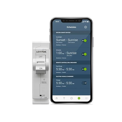Leviton 2nd Gen Smart Circuit Breaker with Remote Control, Standard, 1-Pole 15 Amp, 120-Volt, 10kA Interrupt Rating, LB115-ST