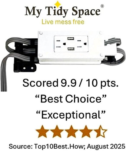 My Tidy Space Low Profile Combo (1) USB-A (1) USB-C (2) 15 Amp in Drawer Docking Station Outlet Plugs with Retractable arm