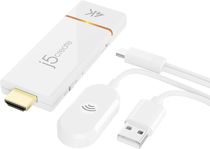 j5create ScreenCast 4K Wireless Adapter Screen Cast from Mobile Phone, Tablet, or Laptop Support for AirPlay, Miracast & Chromecast Mirror Extend for Windows & macOS Wireless Screen Display (JVAW76)