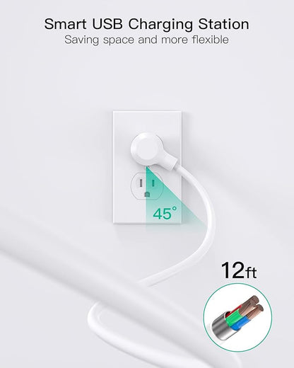 2 Pack Power Strip, 12FT Long Extension Cord, Surge Protector with 6 Outlets and 4 USB Ports (2 USB C), Flat Plug Overload Protection, Extension Cord 10+ ft, Wall Mount for Home Office Dorm College