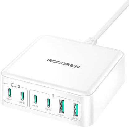 270W USB C Charger Block, Rocoren 6 Port Multi USB-C Charging Station,100W PD Fast USBC Gan Charger Station Hub Dock for Multiple Devices, Laptop Type C for MacBook/iPhone 17/iPad/Galaxy S25 (White)