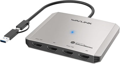 WAVLINK 4-Port HDMI Splitter, USB C to Quad Monitor 4K Adapter, Universal USB A to HDMI Extended Dual Triple Display for Windows, Mac M1/M2/M3/M4 Driver Required