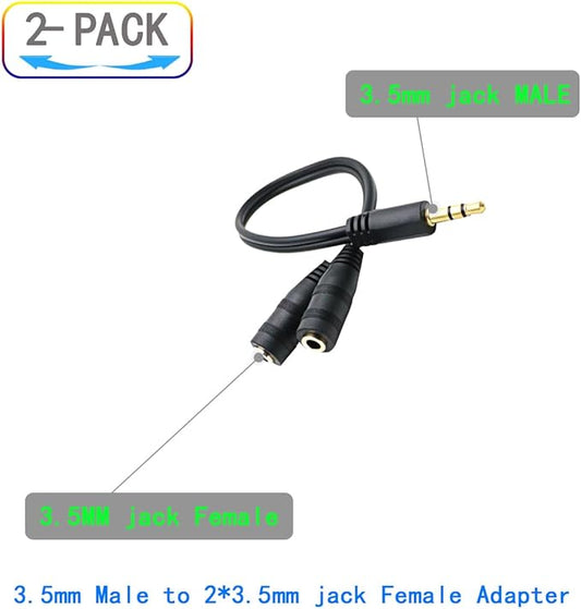 Headphone Splitter for 2 Headphones 2 Way 3.5mm Adapter Aux Cable Mini Jack Male to Dual Female Stereo Audio Y Splitter Couple Adapter Compatible with iPad iPhone iPod MacBook PC Amplifier Speaker
