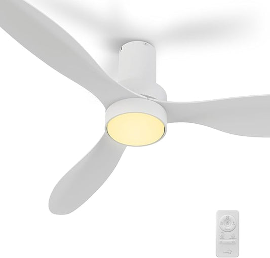 SMAAIR 52 Inch Ceiling Fan with Light and Remote Control, Flush Mount Ceiling Fans with Lights, Reversible, Noiseless DC Motors, Dimmable, Indoor Ceiling Fan for Bedroom, Living Room, White