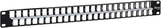 ICC 48 Port Blank Keystone 1U Patch Panel with 19” Metal Rackmount Housing for Slim Profile Keystone Jacks (Sold Separately), UL Listed, IC107BP481