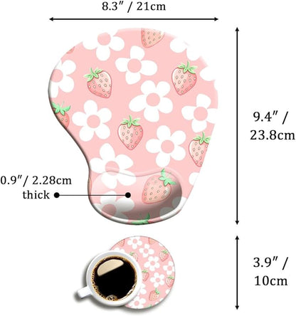 Ergonomic Mouse Pad with Wrist Support,Mouse Pad with Wrist Rest and Coaster Set,Office Supplies Non-Slip Mouse Pads for Desk, Non-Slip Comfortable,Pink Floral Kawaii