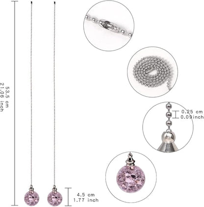 LONGSHENG - SINCE 2001 - 2PCS Pink Modern Crystal Ice Cracked Ball Pull Chain for Ceiling Fan Light Decoration, 50cm Extension Chain