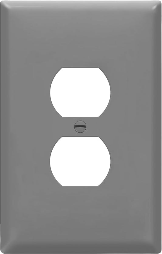 ENERLITES Duplex Receptacle Outlet Wall Plate, Jumbo Electrical Outlet Cover, Gloss Finish, Oversized 1-Gang 5.51" x 3.50", Polycarbonate Thermoplastic, 8821O-GY, Gray