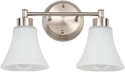 LOUSACE 2 Light Bathroom Vanity Light Brushed Nickel Bathroom Lighting Fixtures Over Mirror with Opal White Frosted Glass, Vintage Traditional Wall Lighting Fixture Satin Nickel Vanity Lights