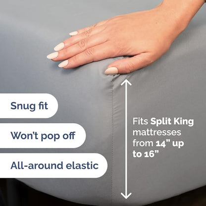 Split Head King Sheet Set – 4 Piece Flex Split Top King Sheets for Adjustable Beds - Fits 14” to 16" Mattress w/ Deep Pockets - Soft, Breathable & Cooling - Luxury Bedding & Wrinkle Free - Steel Blue