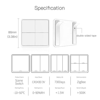 ZigBee Wireless Remote Control Smart Switch Wall Panel Transmitter,Requires MoesGo zigbee Hub,Smart Life/Tuya APP Remote Control, Wireless Button for Smart Home Devices and Scenes White