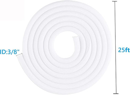 QCSIW 25ft – 3/8 inch White Split Wire Loom Tubing Cord Protector Cable Sleeve – Pet Cord Protector for Cat Chewing, for USB Power Cords Audio Video Wires