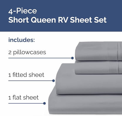 RV Short Queen Sheet Set 60 X 75 - 4 Piece RV Short Queen Bed Sheets - Soft, Breathable & Cooling - Designed for Bunks, Trailers & Campers - Fits 8” to 12" Mattress - Hotel Luxury Bedding - Steel Blue