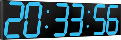 CHKOSDA Digital Wall Clock, Oversize Led Digital Clock Large Display with Auto Dimmer, Huge Countdown Timer with Remote Control, 27" Wide Display, 6 Digits, Wall Mount, Date and Temperature(Ice Blue)
