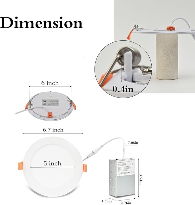 MKUJOO 24 Pack 6 Inch Ultra-Thin LED Recessed Ceiling Light with Junction Box,panel light,Daylight, 13W,2700K/3000K/3500K/4000K/5000K Selectable Dimmable Downlight ETL&FCC&CE and Energy Star Certified