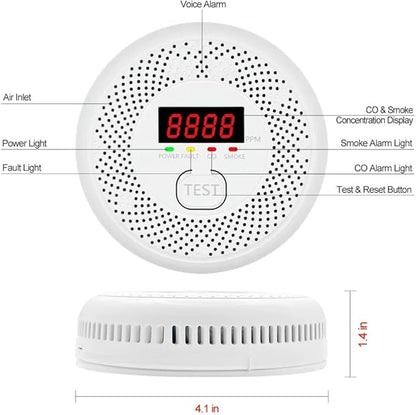 High Definition Color Screen Detector LCD Powered by Carbon Monoxide Detector and Smoke Alarm Battery (excluding Battery) (Compact Design, 4Pack-CO&Smoke)