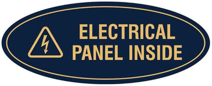 Signs ByLITA Oval Electrical Panel Inside Sign (Navy Blue/Gold) - Large