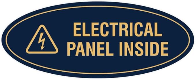 Signs ByLITA Oval Electrical Panel Inside Sign (Navy Blue/Gold) - Large 2 Pack
