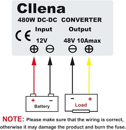 Cllena DC/DC 12V to 48V Boost Converter 10A 480W Step Up Voltage Regulator Module Car Power Supply Voltage Transformer (Input 10V-16V)