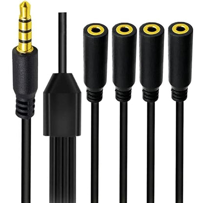 MysRuida 1.6ft 1/8” 3.5mm TRRS Extension Stereo Audio Cable, 1 Male to 4 Female Splitter Aux Cord, 4 Pole Jack Headphone MIC Extender for Smart Phones, MP3, Laptops, Don’t Support MIC of IOS Headphone