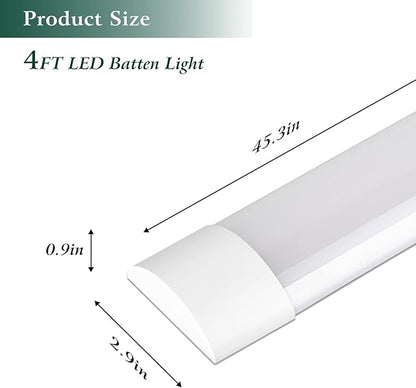 colmeguna 4 Packs 4FT LED Batten Light, Ultra-Thin Slim Ceiling Surface Mounted Light, 40W, 4000K, IP20, LED Ceiling Lamp for Garage, Shop, Hallway, Office, Market