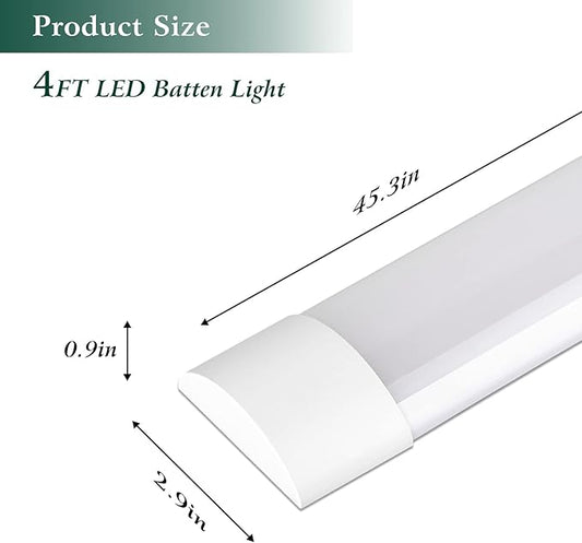 colmeguna 4 Packs 4FT LED Batten Light, Ultra-Thin Slim Ceiling Surface Mounted Light, 40W, 4000K, IP20, LED Ceiling Lamp for Garage, Shop, Hallway, Office, Market