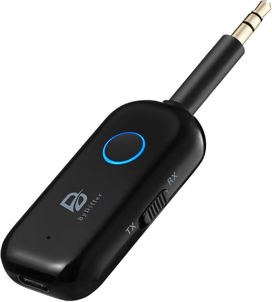 Bluetooth 5.2 Audio Transmitter Receiver for TV, Bluetooth Transmitter for Headphones, 2 BT Devices Connections, 3.5mm Jack Aux Airplane Headphone Adapter for Car/Home Stereo, Black