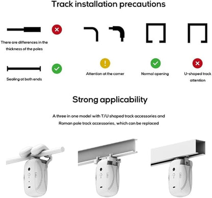 3 in1 Electric Curtain Opener Motor with Remote Control, Automatic Curtain Opener and Closer for Roman/U/T Rails Curtain Tracks(2pcs)