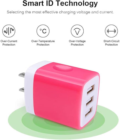 Wall Charger Adapter,USB Cubes,3Pack Universal Travel 3.1A 3 Muti Port Plug Charging Block Compatible with iPhone 16,15,14,13,12,11,SE,X,Plus,Samsung GalaxyS24,S23,S22,S21,S20 Plus,LG