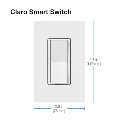 Lutron Claro Smart Light Switch for Caseta Lighting, for LED Lights, Fans, 5 Amp, Single-Pole/3-Way, Neutral Required, DVRF-5NSS-WH-2, White, 2 Pack