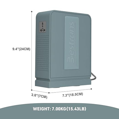 BESTRANS 3000W Step Up Transformer 110v to 220v Converter, Heavy Duty Voltage Converter 110v-120v to 220v-240v with Dual Outlets, Overload Protection & Ultra-Quiet for Home Appliances,Grey Green