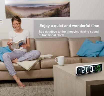Digital Clock, Clock for Bedroom, Clocks for Living Room Decor, Desk Table Clock, Alarm Clock Large Display with Date Week Temperature, Automatic Brightness Dimmer, Smart Cool Modern (White green)