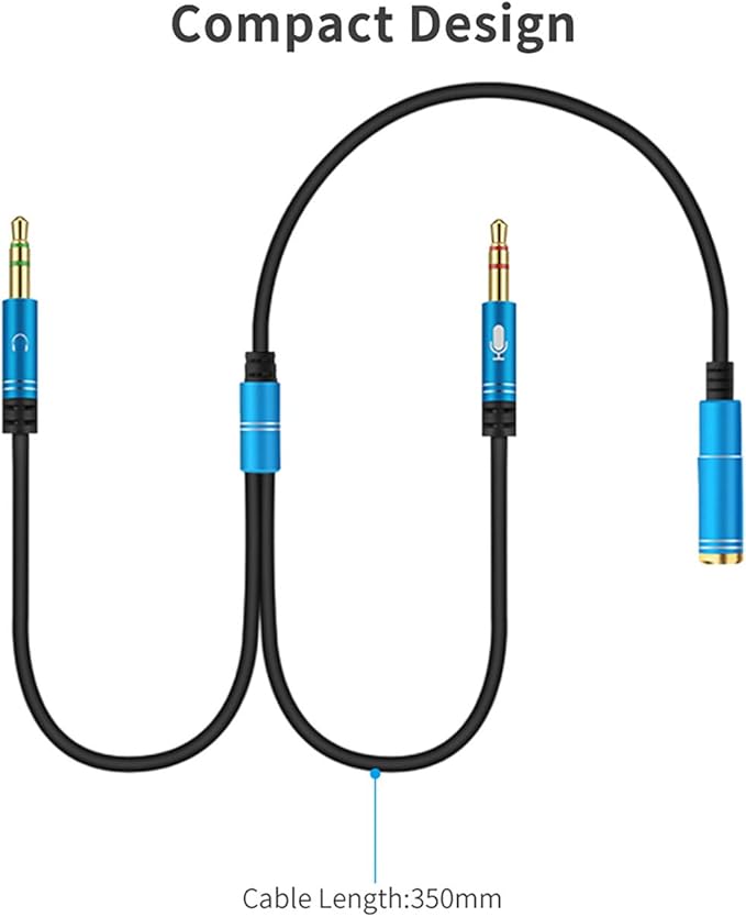 CANFON Headphone Splitter for Computer 3.5mm Female to 2 Dual 3.5mm Male Headphone Mic Audio Y Splitter Cable Smartphone Headset to PC Adapter(100CM, Black)