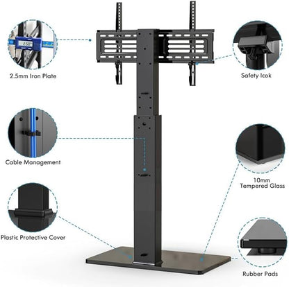 FITUEYES Swivel Floor TV Stand with Mount for TVs 37 43 50 55 60 65 70 75 Inch LCD LED Flat/Curved Screens Universal Swivel Televisions TV Mount Stand for Bedroom Living Room Black Tempered Glass Base