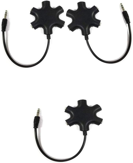 Headphone Audio Splitter 5 Ways Adaptor Audio Stereo Cable 3.5mm Male to 5 Port 3.5mm Female for Earphone and Headset Splitter Adapter for iPhone Samsung LG Smartphones (3, Black)