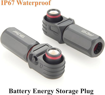 IP67 Waterproof 25mm² 120A High Voltage High Current Battery Energy Storage Connector Right Angle Single Core Plug,1PC (Black, 120A)
