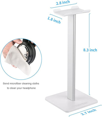 New bee Headphone Stand Headset Holder Earphone Stand with Aluminum Supporting Bar Flexible Headrest ABS Solid Base for All Headphones Size (White)